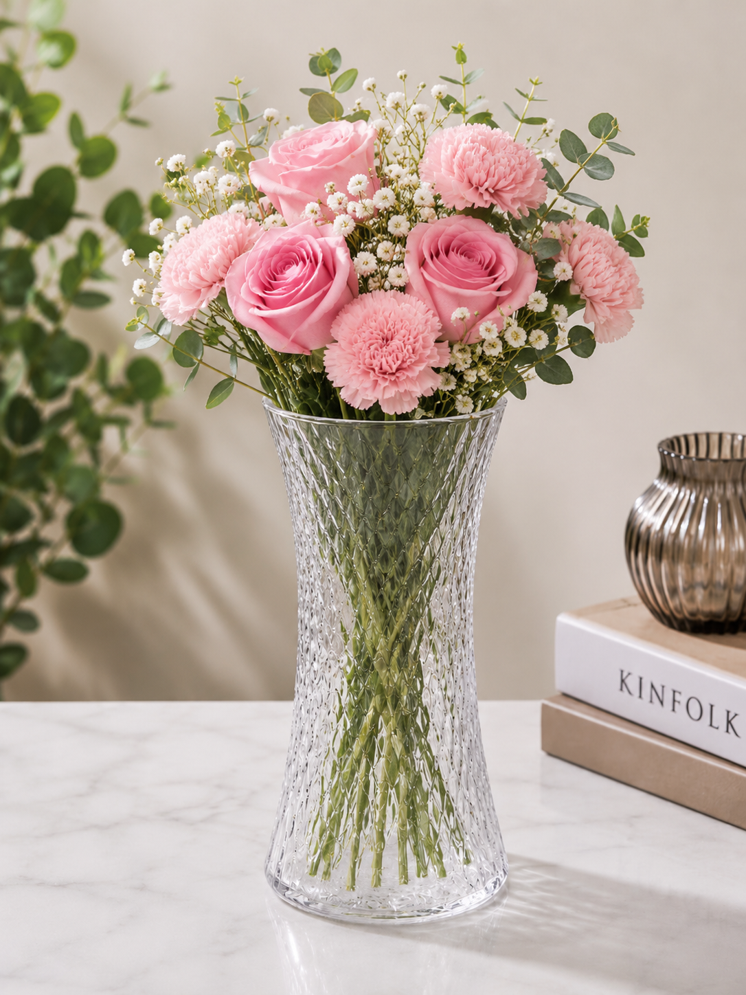 Diamond Texture Crystal Glass Vase #GV3928
