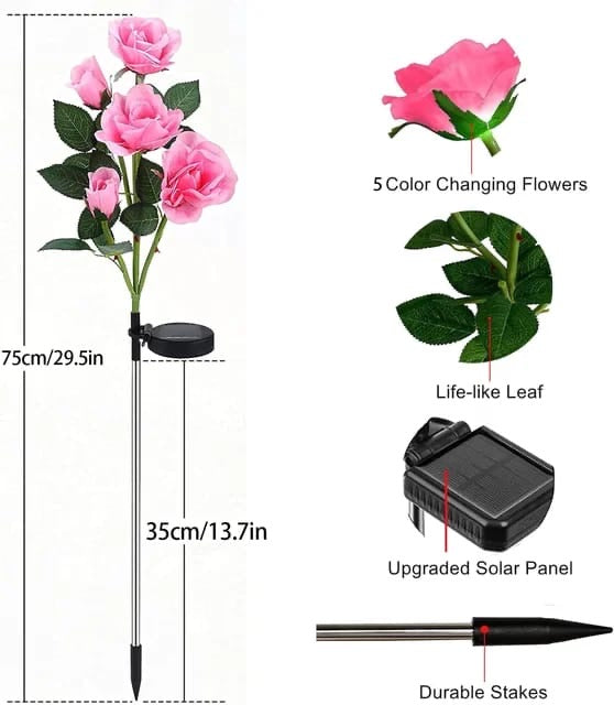 Solar Garden Lights - Flowers Roses Lights Outdoor Garden Decorative,Waterproof Rose Lights(5 Flower Buds-1pc) #SF1447