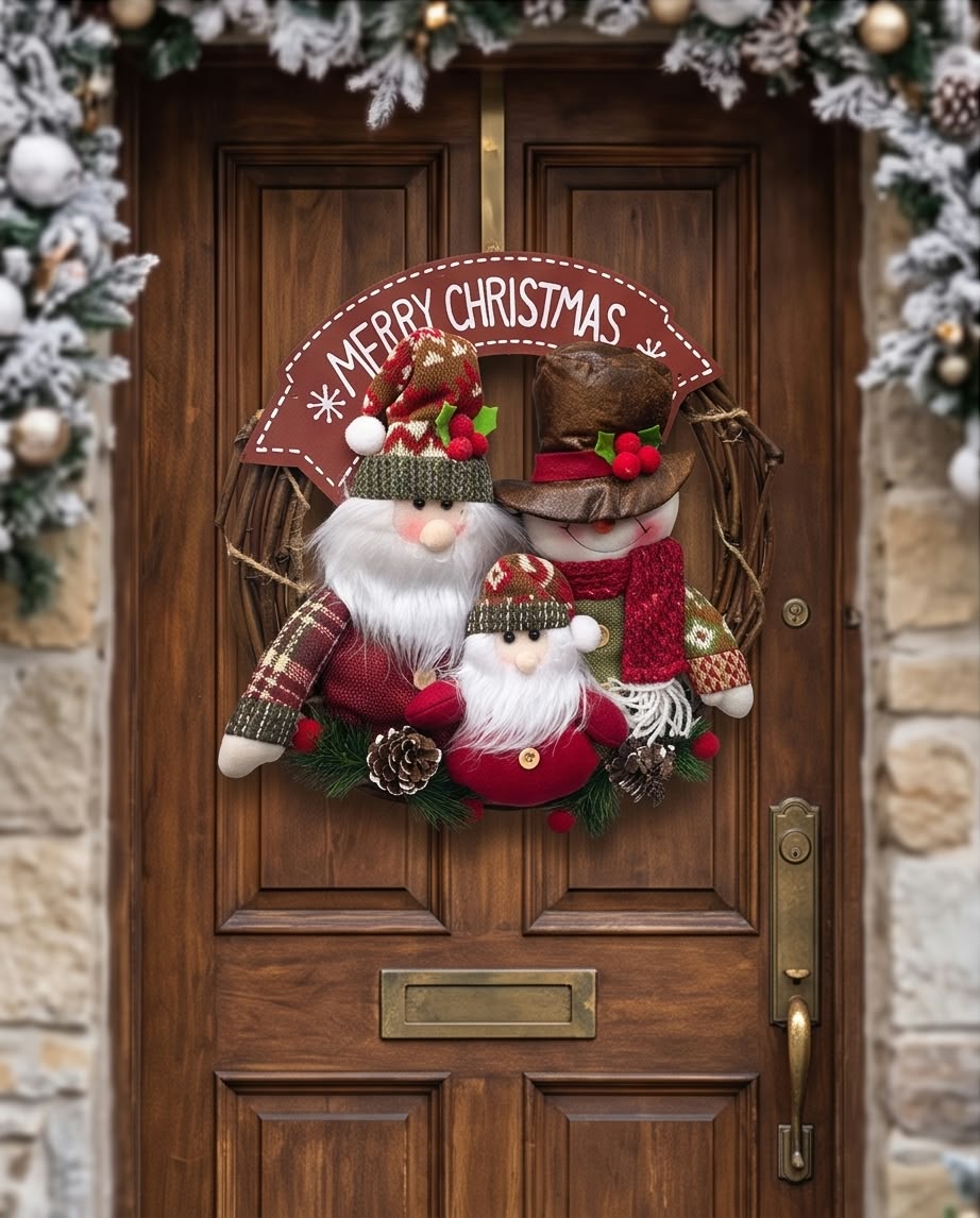 Christmas Wreath with Santa & Snowman #CD4392