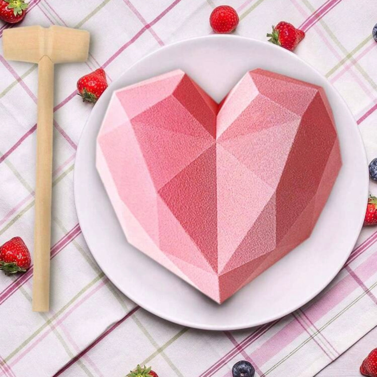 7.8” Chocolate Diamond Heart Silicone Molds With 1 Mini Wooden Hammer  #SM1657