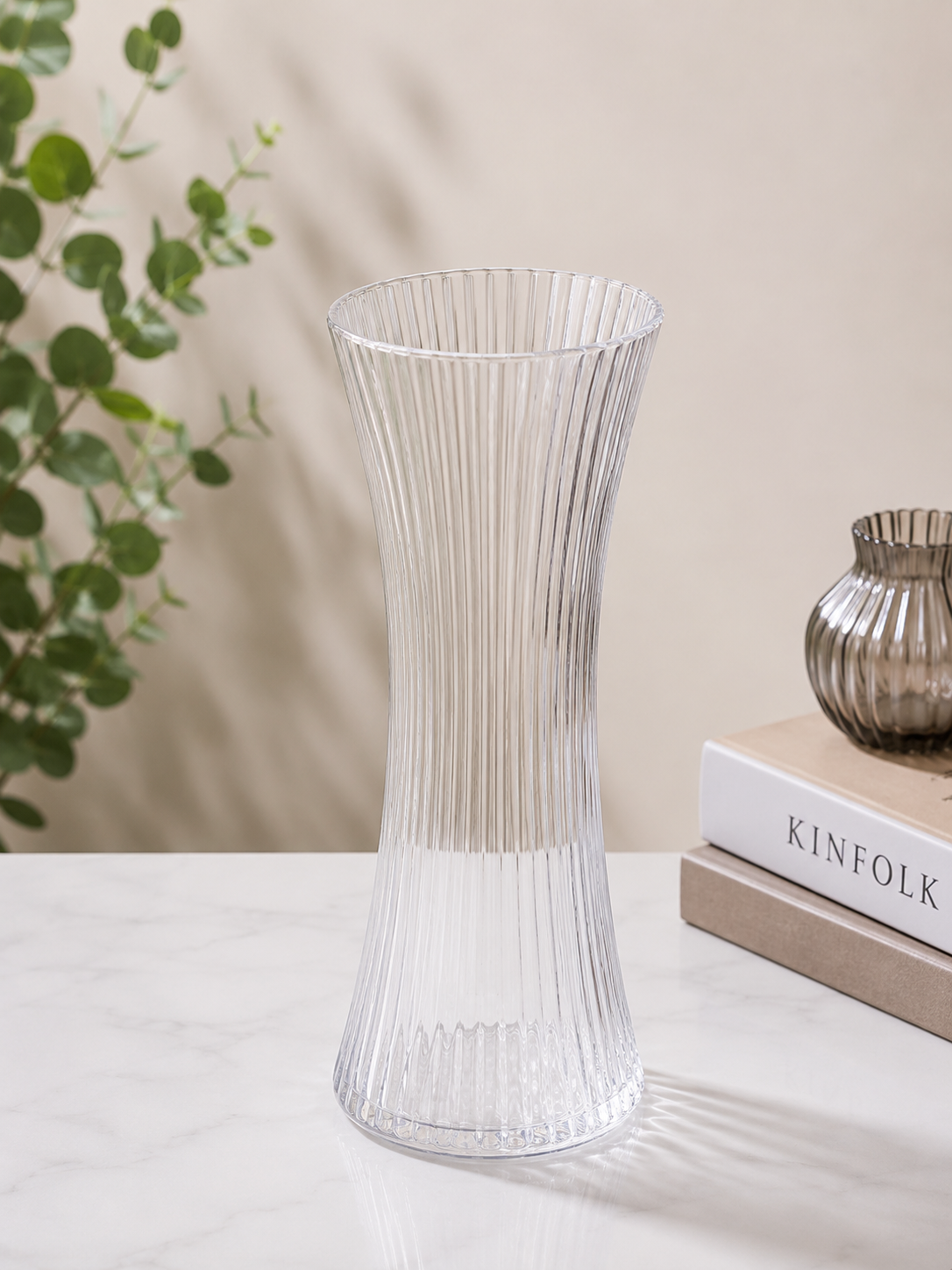 Ribbed Hourglass Glass Vase #GV3929