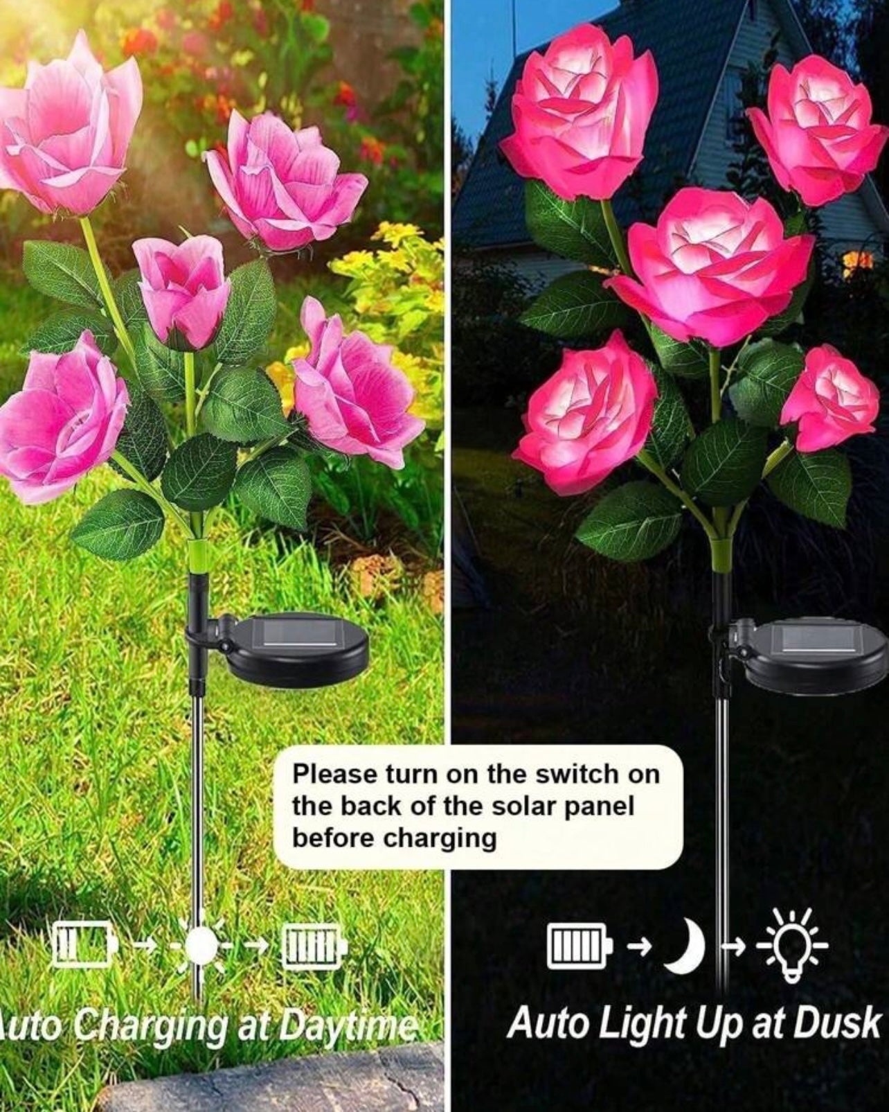 Solar Garden Lights - Flowers Roses Lights Outdoor Garden Decorative,Waterproof Rose Lights(5 Flower Buds-1pc) #SF1447