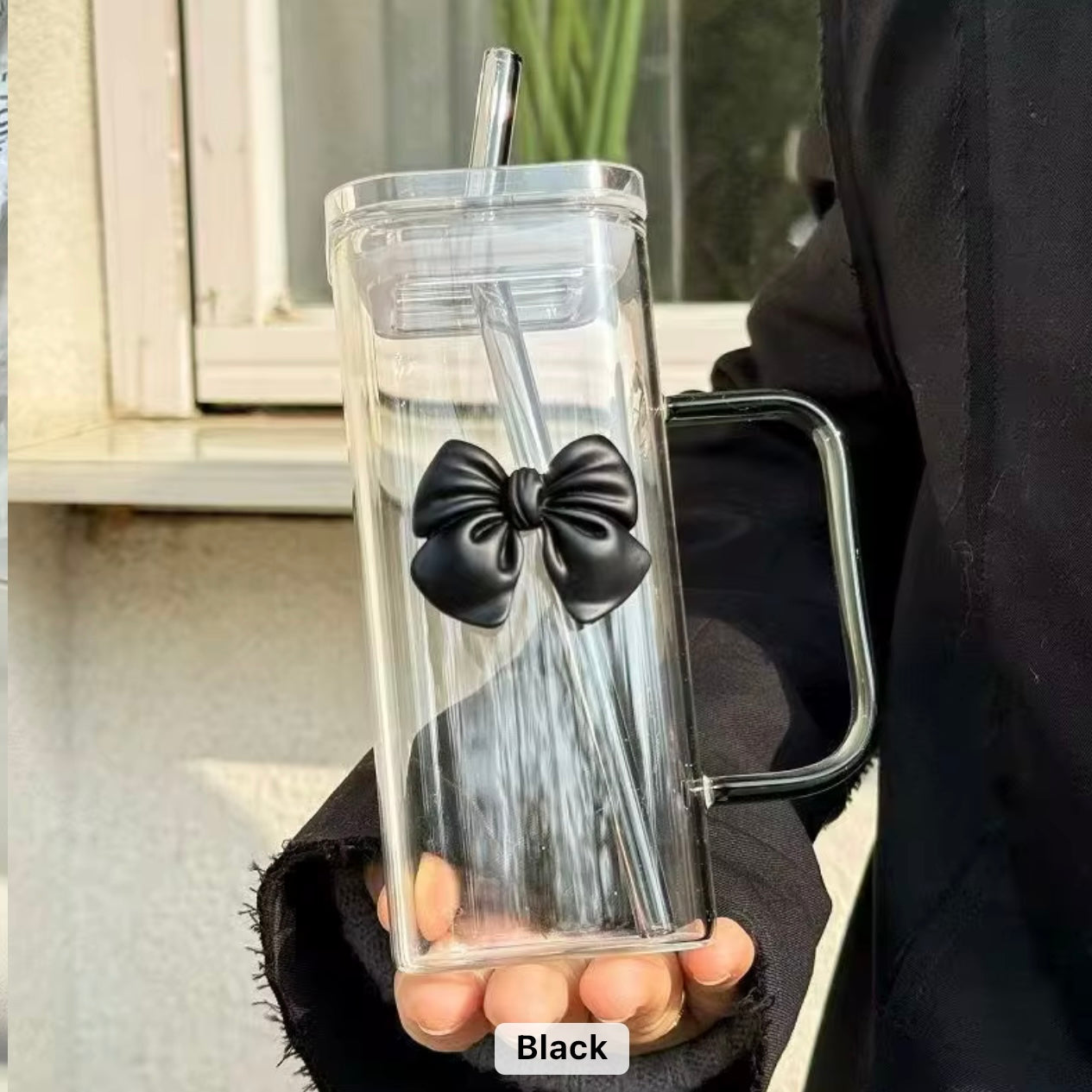 Glass Cup With Glass Lid and Straw With Handle #GC2020