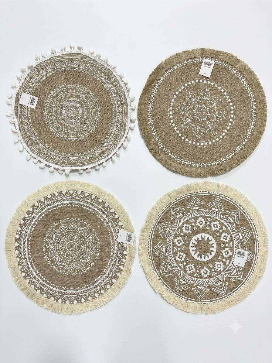 Round Boho Linen Placemat – 35 cm #JP3971