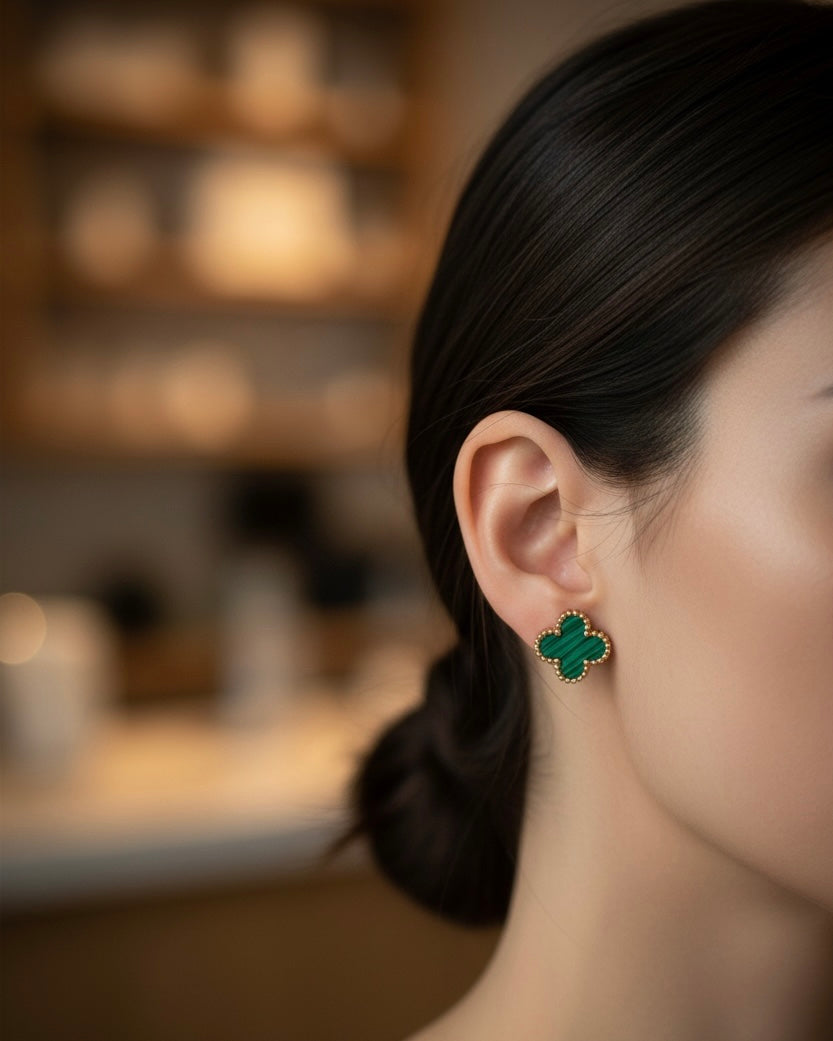 Emerald Clover Stud Earrings #SE3852