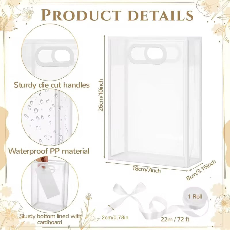 X12pcs - Clear PVC Gift Bags with Satin Ribbon #PB4000