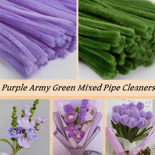 100pcs Purple Army Green Mixed Pipe Cleaners - 30cm x 6mm #CS1807