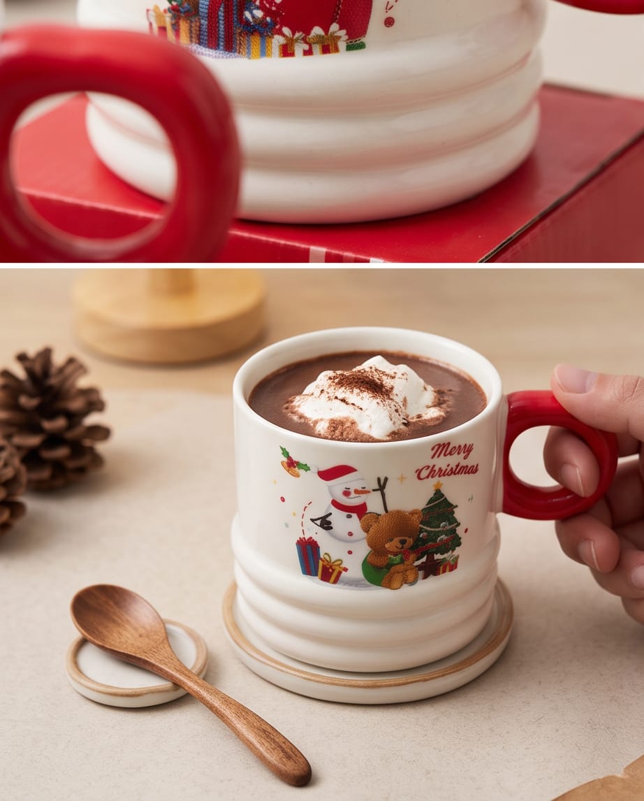 Merry Christmas Ceramic Mug with Red Handle #CM4516