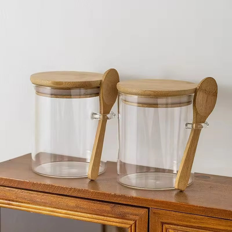 Glass Storage Jar with Wooden Lid & Spoon #GJ3109