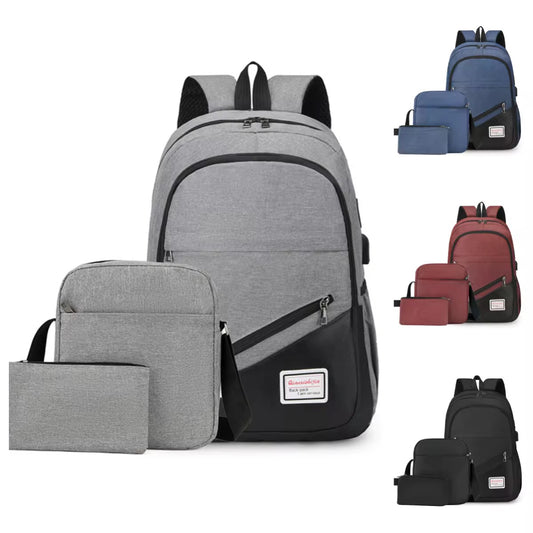 3 in 1 Set Laptop Backpack With USB Waterproof Bag #WB2019