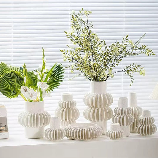 21x19x12cm - Modern Ribbed Decorative Vase #CV3980