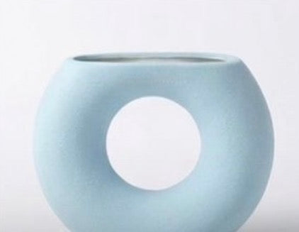 Modern Donut Ceramic Vase – Minimalist Hollow Center Design #CV3228