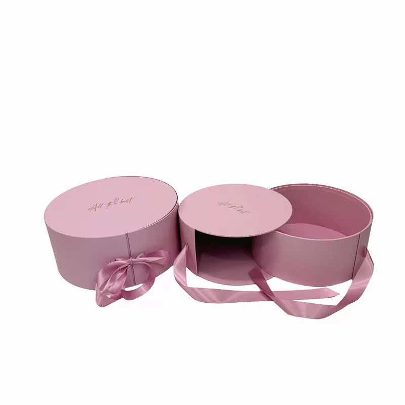 Round Flower Gift Box with Ribbon Luxury Hat Box Style #GB2614
