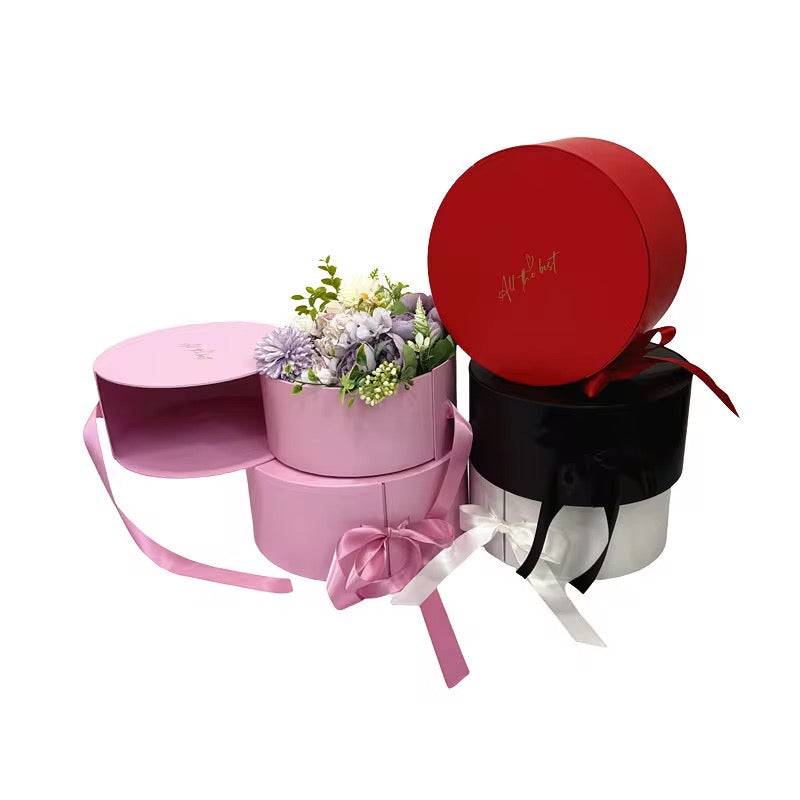 Round Flower Gift Box with Ribbon Luxury Hat Box Style #GB2614