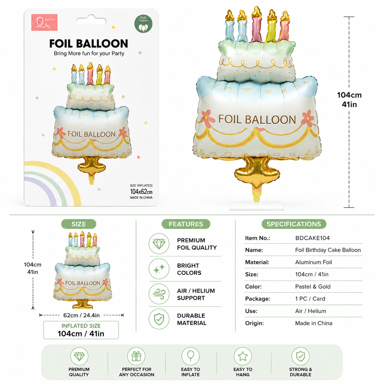 Birthday Cake Foil Balloon – 104 × 62 cm #BDCAKE104