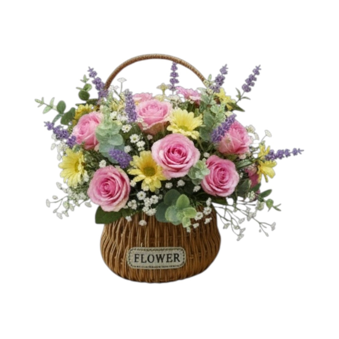 Woven Rattan Flower Basket with Handle #WB2643