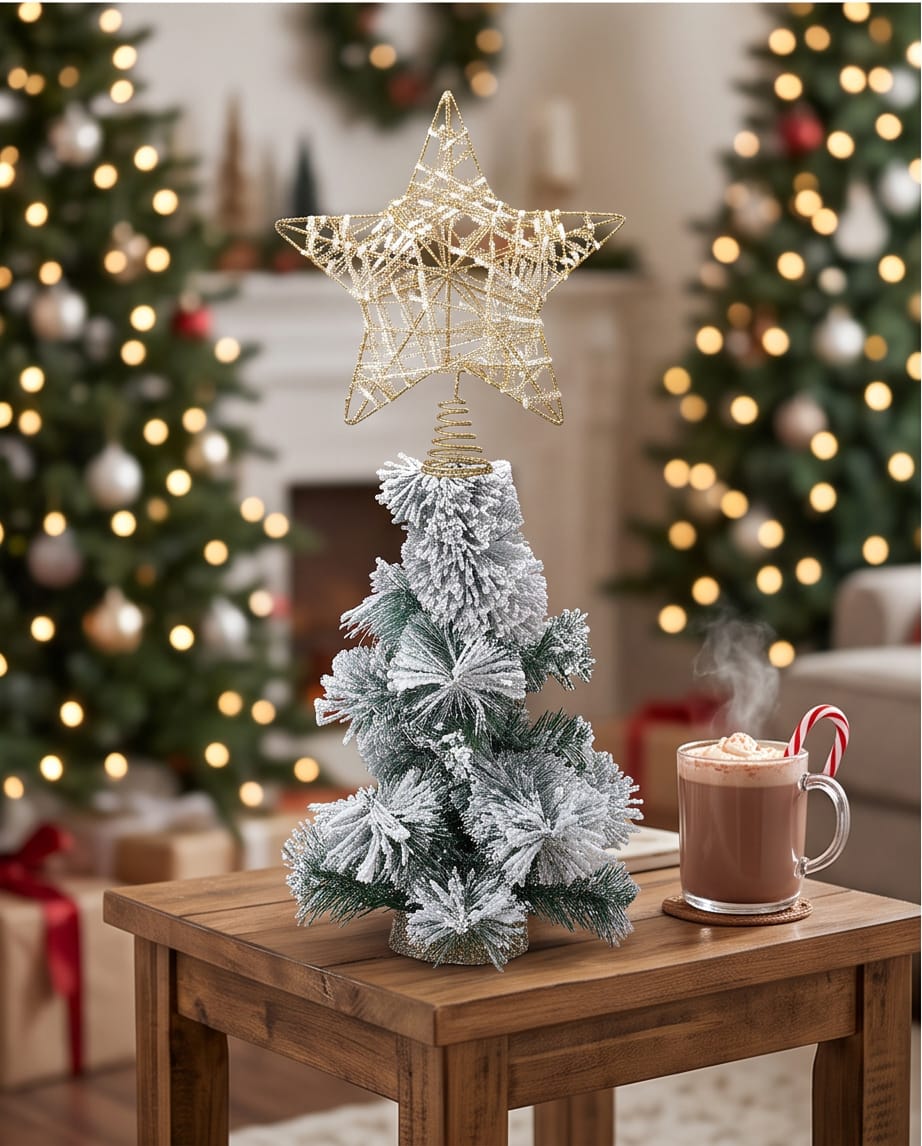 Elegant Gold Glitter Wire Star Christmas Tree Topper #CD4505