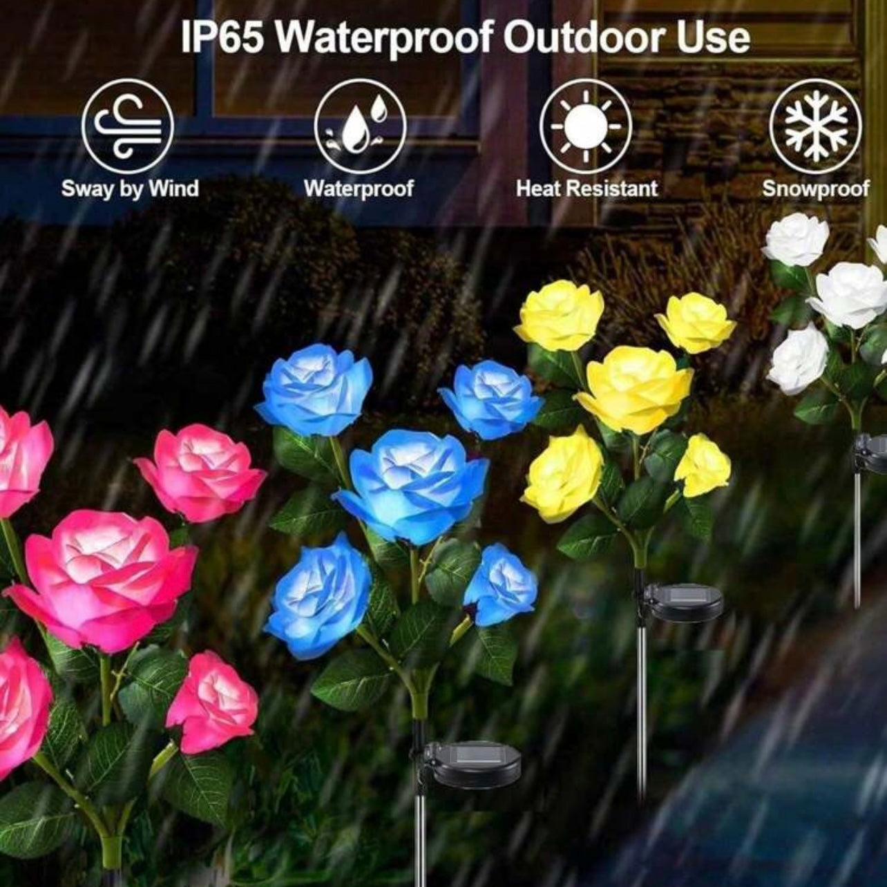 Solar Garden Lights - Flowers Roses Lights Outdoor Garden Decorative,Waterproof Rose Lights(5 Flower Buds-1pc) #SF1447