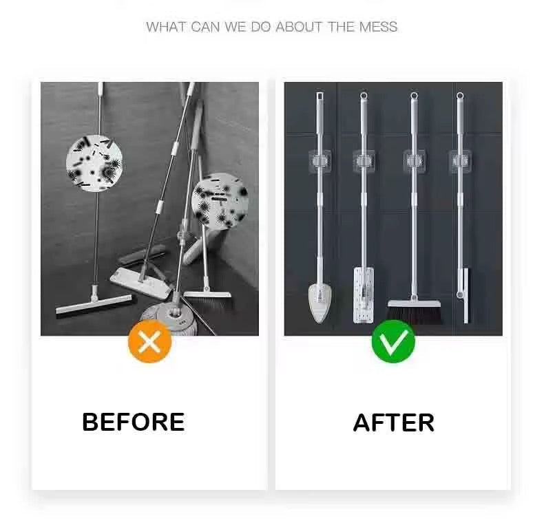 X4pcs Gray Wall-Mounted Mop & Broom Holder #GS3937