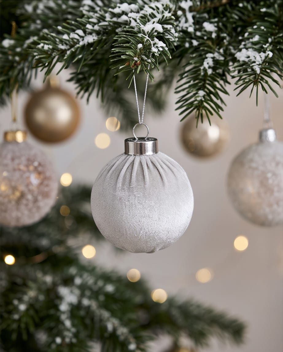 Greige Velvet Christmas Baubles – 15 Pieces, 8 cm #CD4508