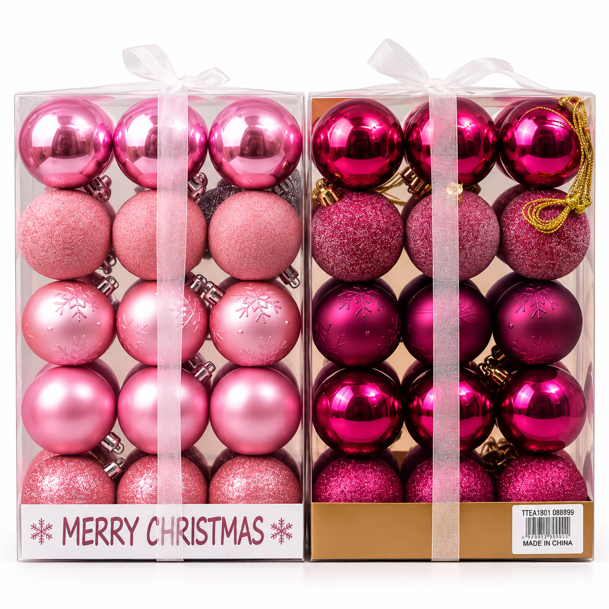 Set of 30 Pink & Fuchsia Shatterproof Christmas Ornaments #CD4536