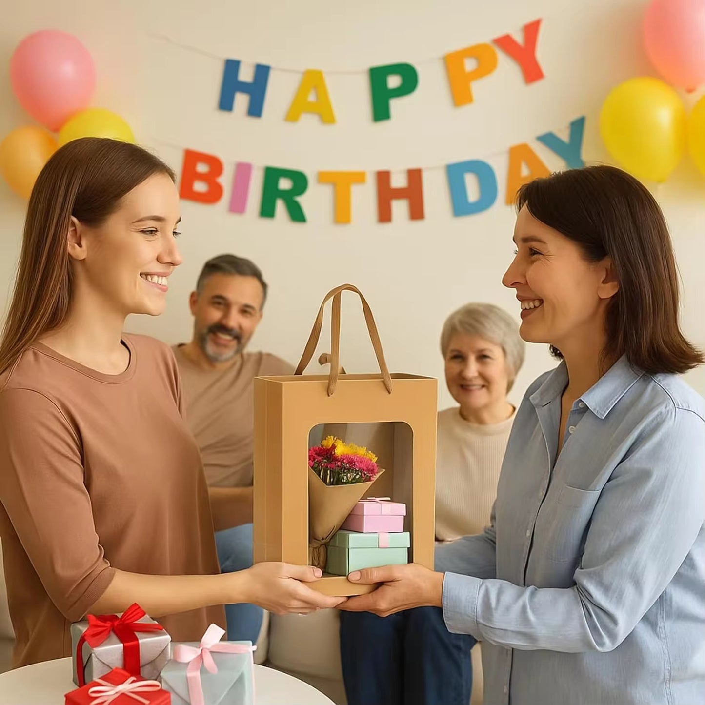 X12pcs - Carton Gift Bags With Window #GB2846