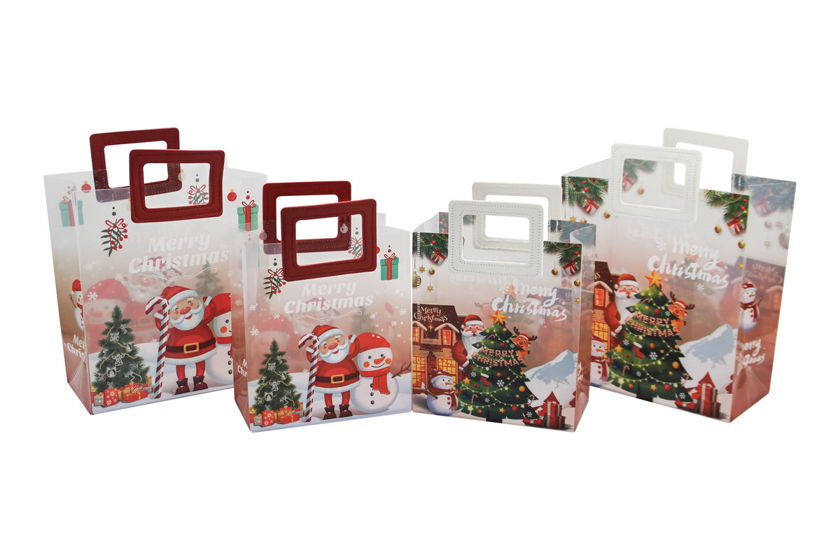 Christmas Frosted Gift Bag with Square Handle – Santa & Snowman Design #GB2236