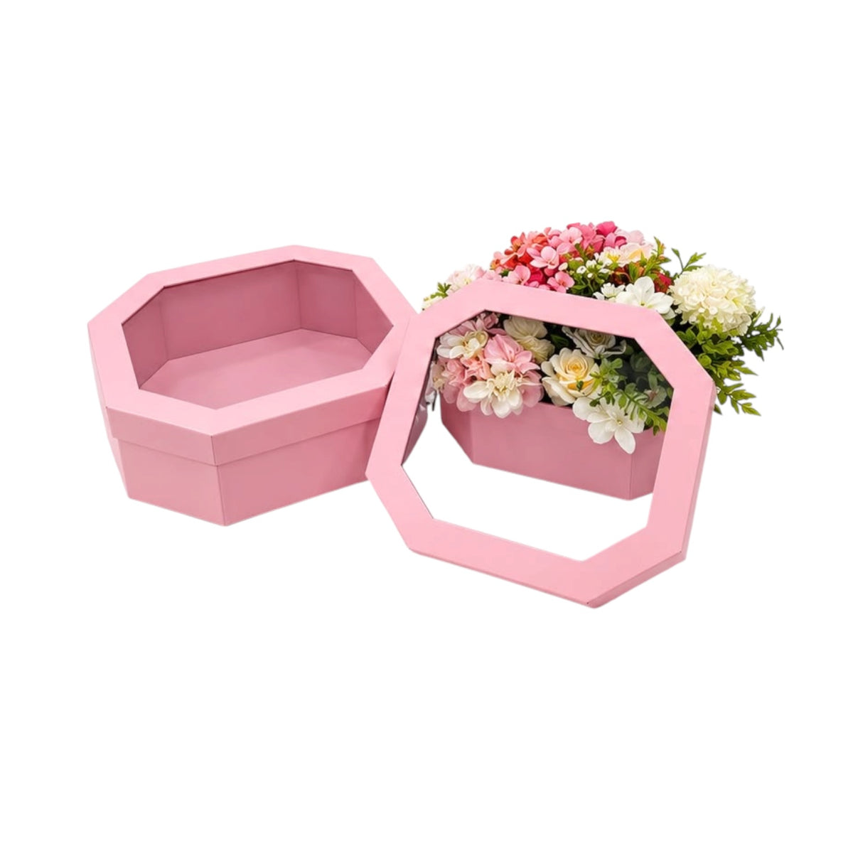 X2 Octagonal Flower Gift Box with Transparent Lid #LB4323