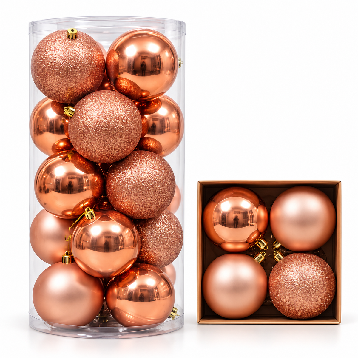 Set of 20 Rose Gold Christmas Tree Ornaments – 10cm #CD4535