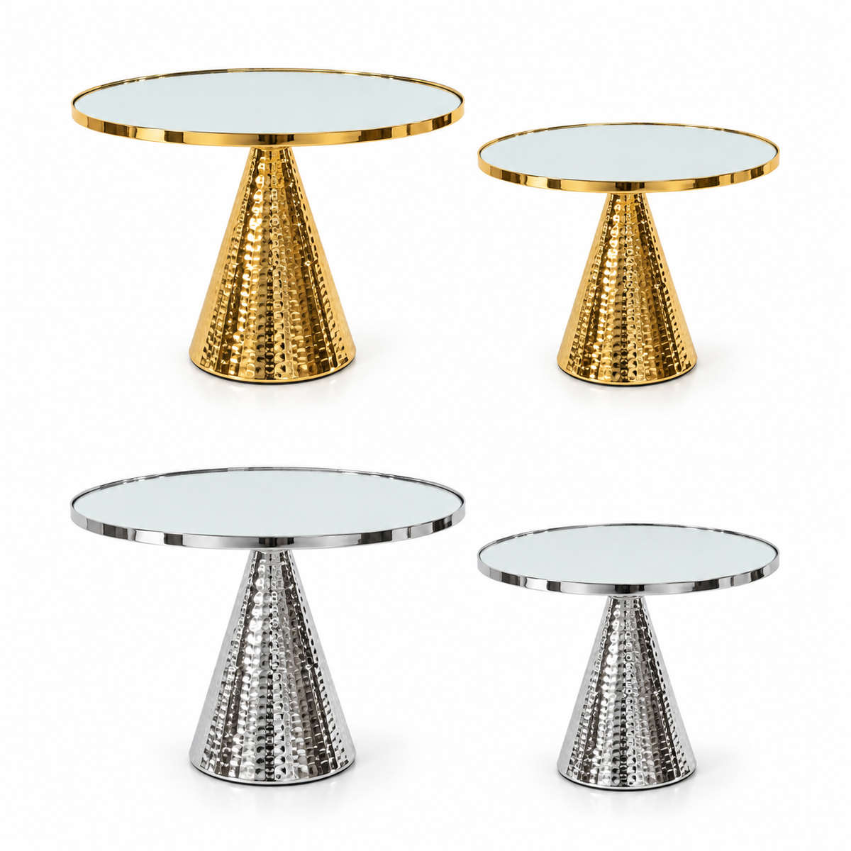 Set of 2 Hammered Mirrored Display Stands #DS4226