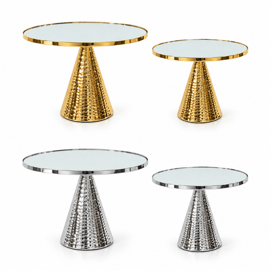 Set of 2 Hammered Mirrored Display Stands #DS4226
