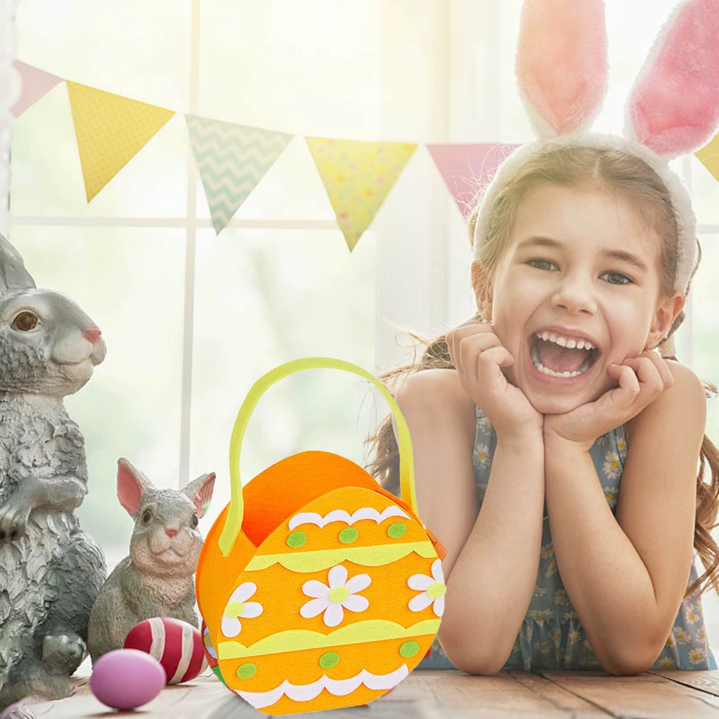 Candy Basket with Handle Felt Easter Egg Hunt Bags #CB1890