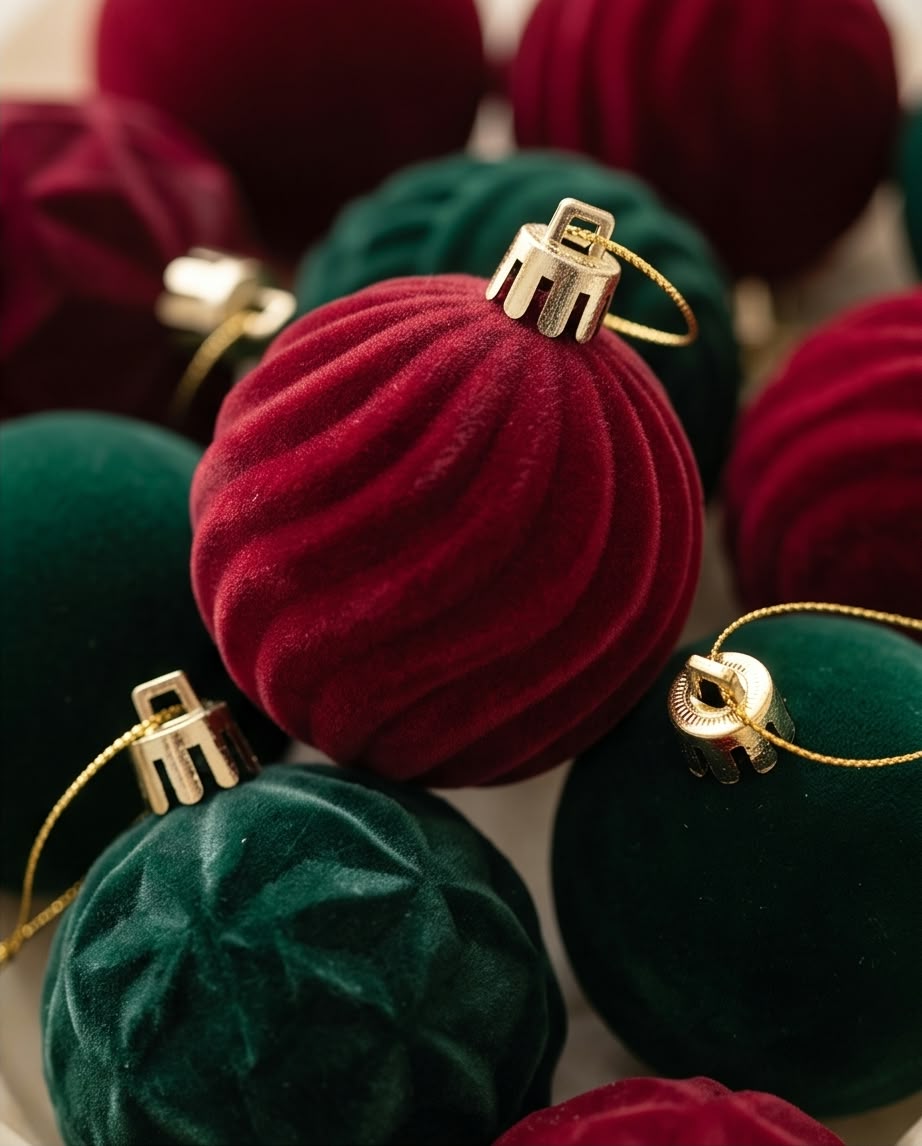Velvet Christmas Baubles Set – 6cm, 12pcs #CB4371
