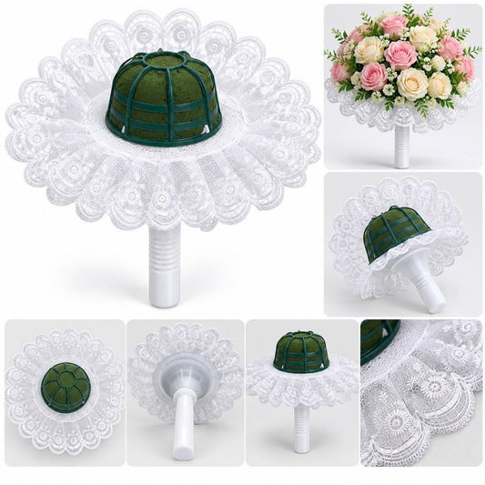 Floral Bouquet Holder with Lace Skirt – 18cm #FF4519