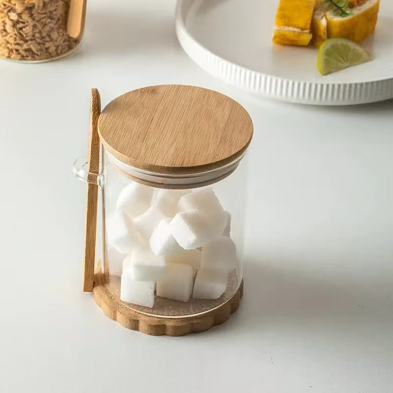 Glass Storage Jar with Wooden Lid & Spoon #GJ3109