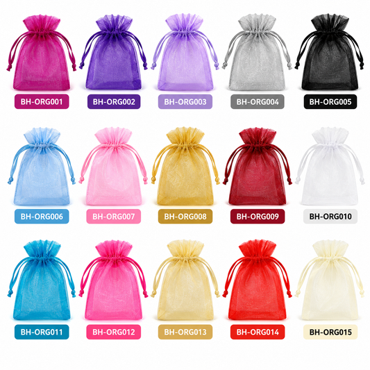 X50pcs Organza Gift Bags – Assorted Colors and Sizes #OB4405