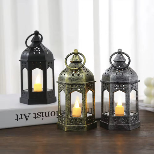 1pc Black Plastic LED Decoration Lantern, Retro LED Vintage Lantern For Ramadan #RT1567