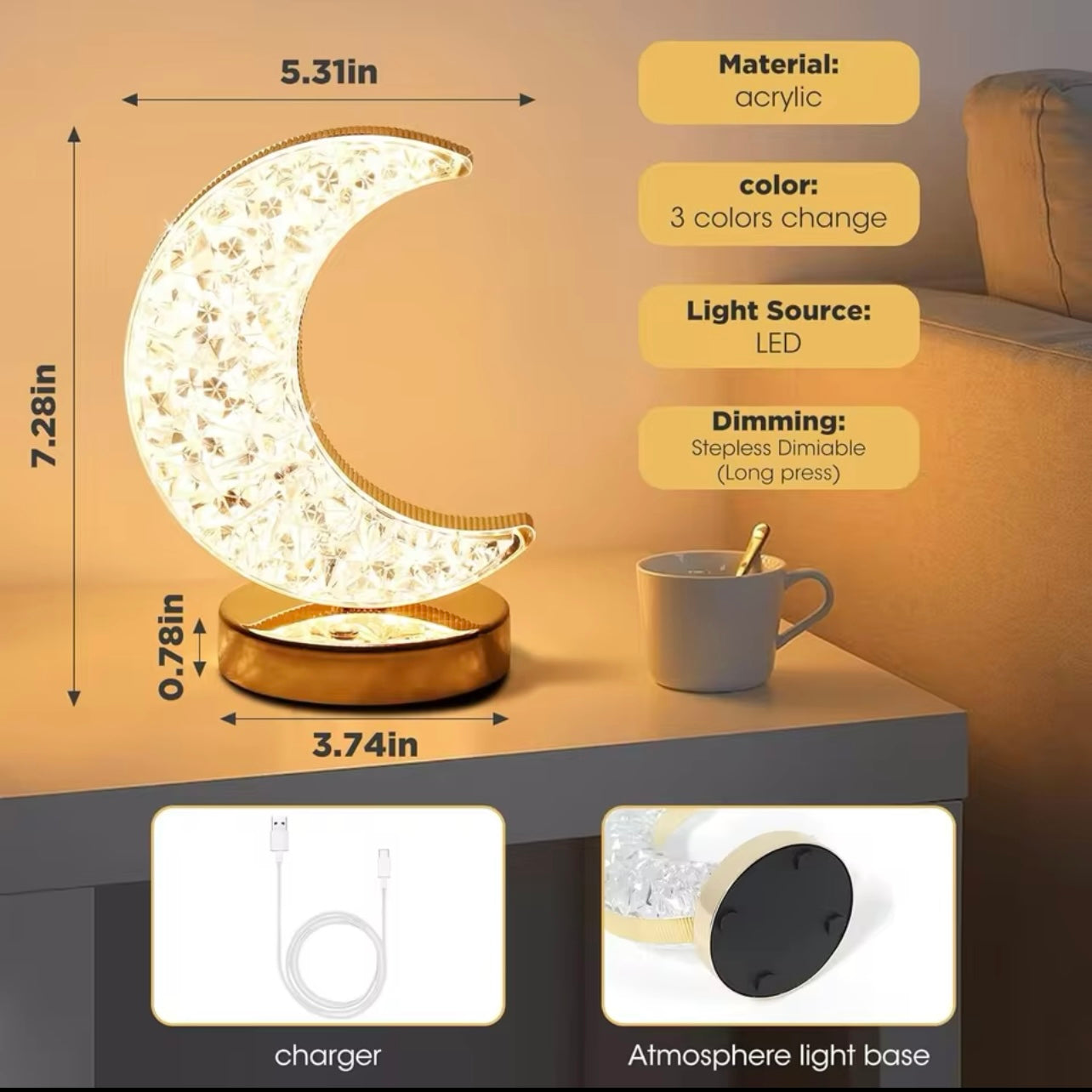 Moon Lamp Crystal Led Light #LL1765
