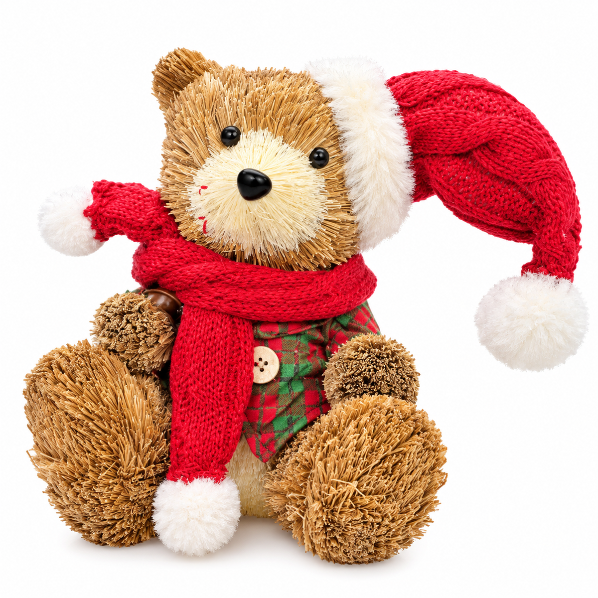 Christmas Teddy Bear Decoration with Knitted Santa Hat & Scarf #CB4446