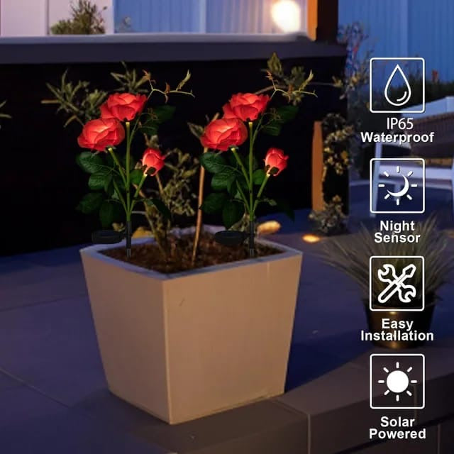 Solar Garden Lights - Flowers Roses Lights Outdoor Garden Decorative,Waterproof Rose Lights(5 Flower Buds-1pc) #SF1447