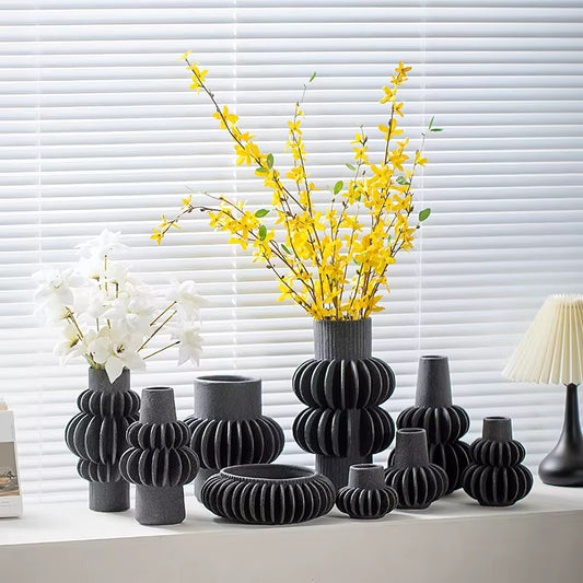 21x19x12cm - Modern Ribbed Decorative Vase #CV3981
