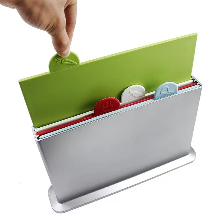 4-Piece Color-Coded Cutting Board Set with Storage Stand #GS3949