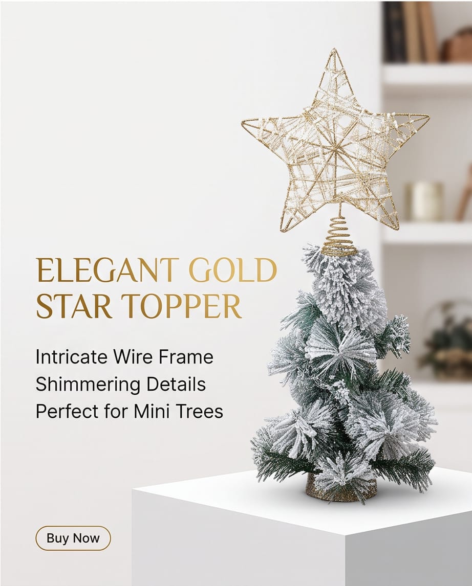 Elegant Gold Glitter Wire Star Christmas Tree Topper #CD4505