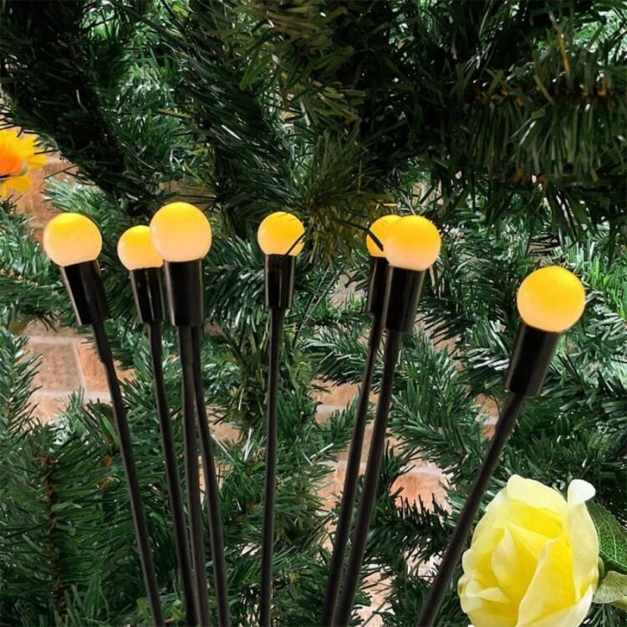 Solar Powered 6 LED Firefly Shaped Lawn Light With Wind Motion, Ground Insert Garden Decor Festival Swing Lamp #SL1448