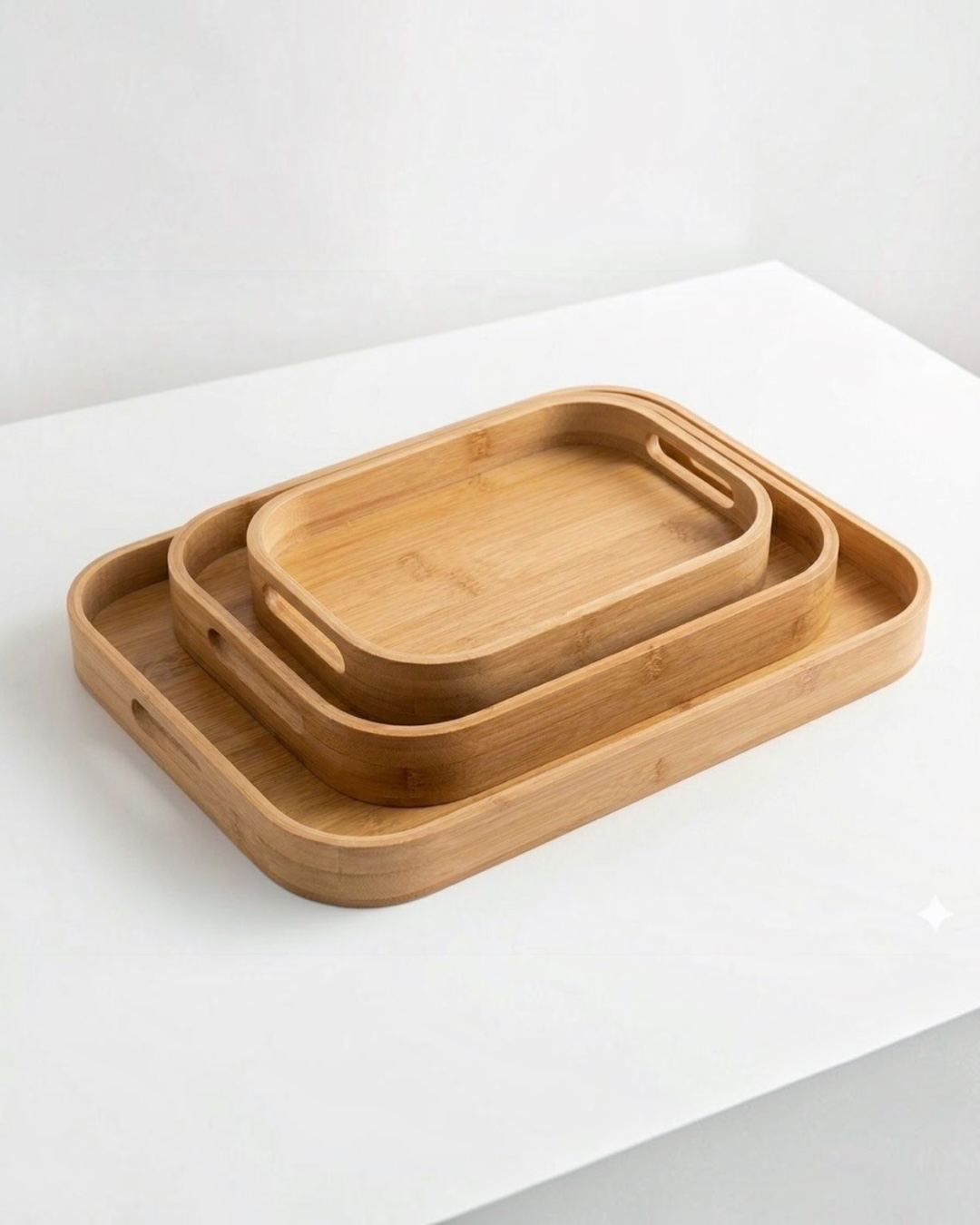 Natural Bamboo Rectangular Tray Set (3 Pieces) #HB3941