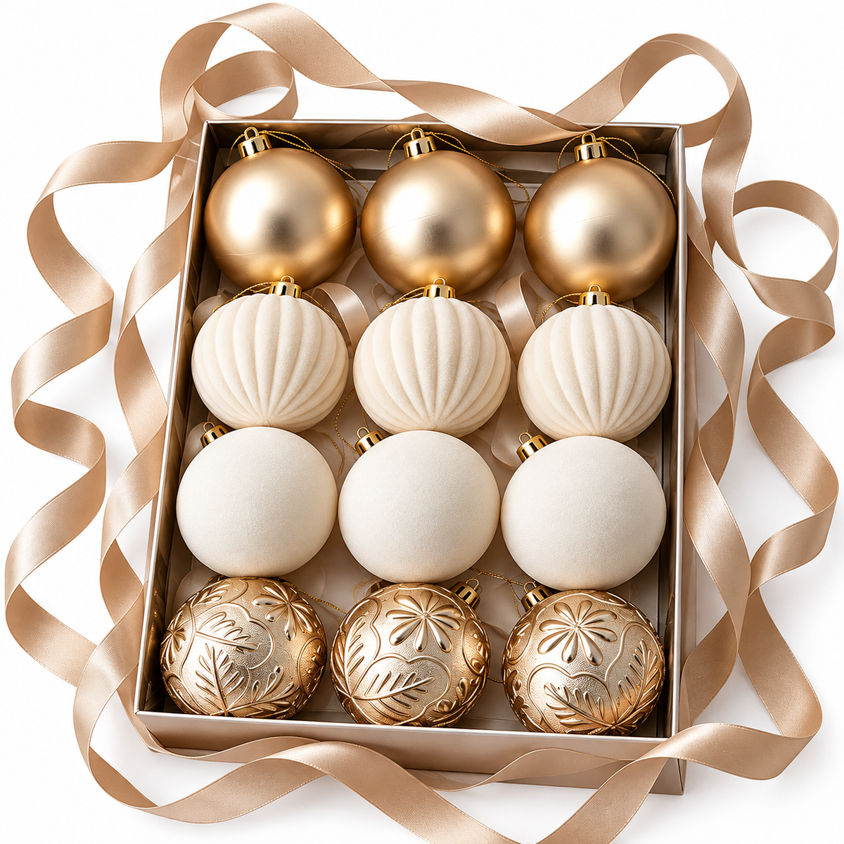 Elegant Champagne Christmas Baubles Set – 12 Pieces, 6cm #CD4510
