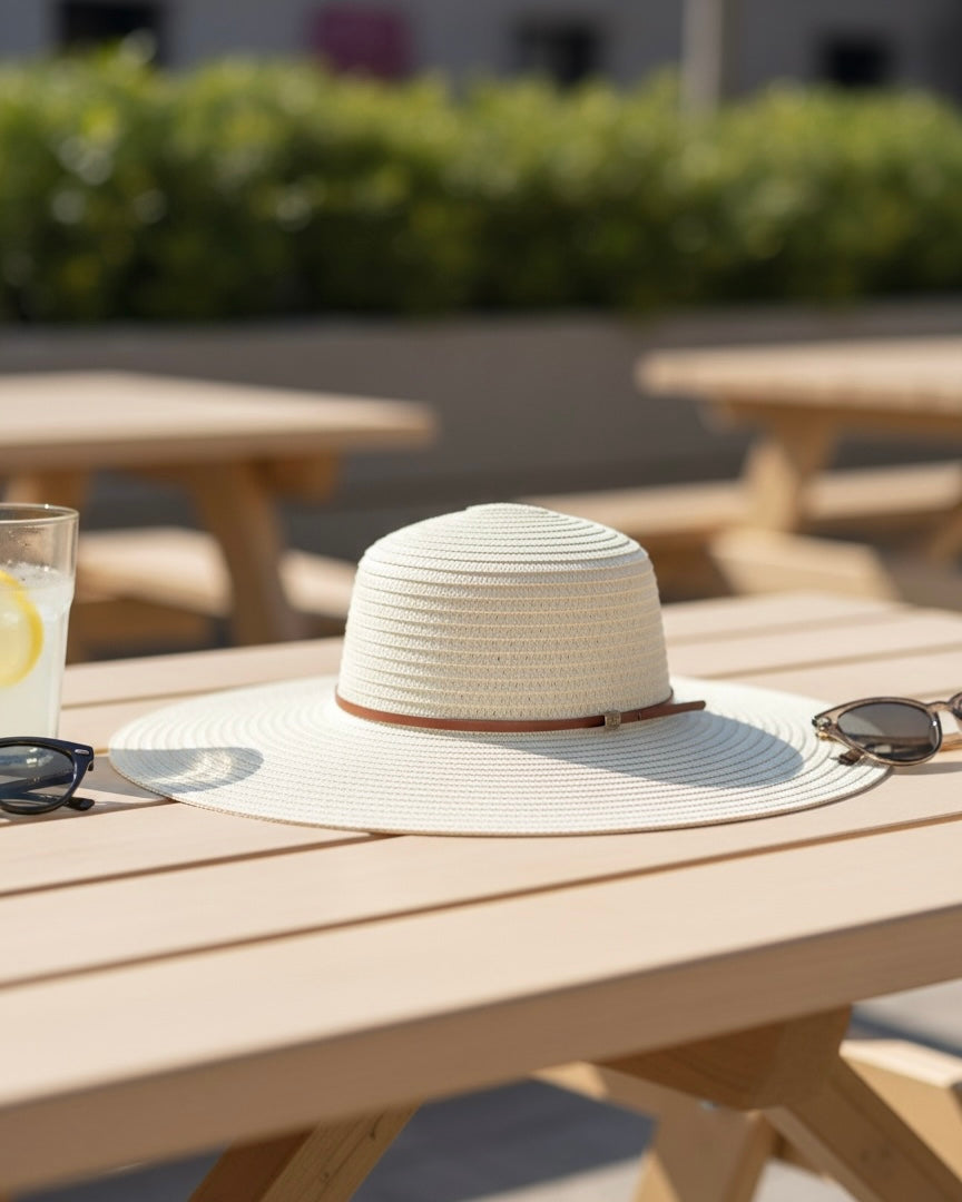 Wide Brim Summer Beach Hat – White Sun Protection Hat #SB3826