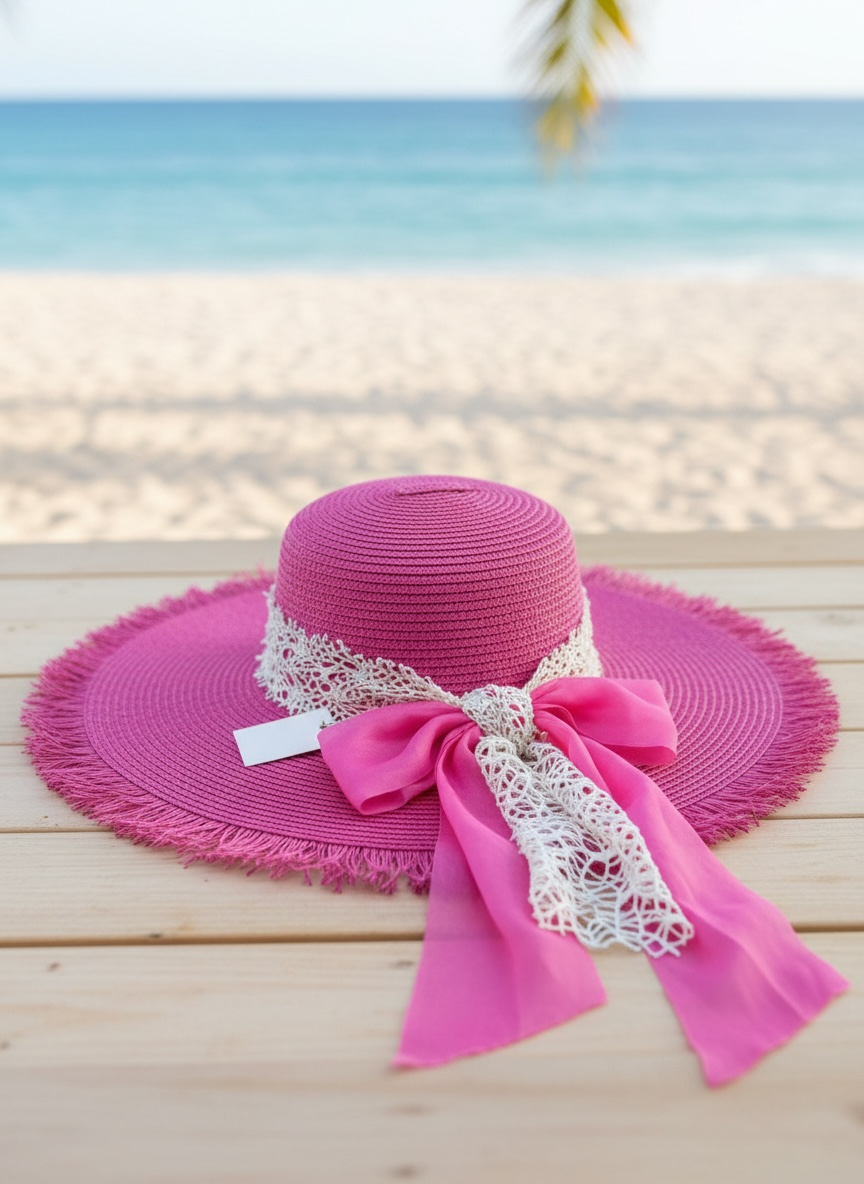Women’s Pink Lace Ribbon Sun Hat #SB3833
