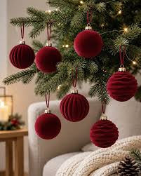 Red Velvet Christmas Ornaments – 8cm, Set of 6 #VB4373