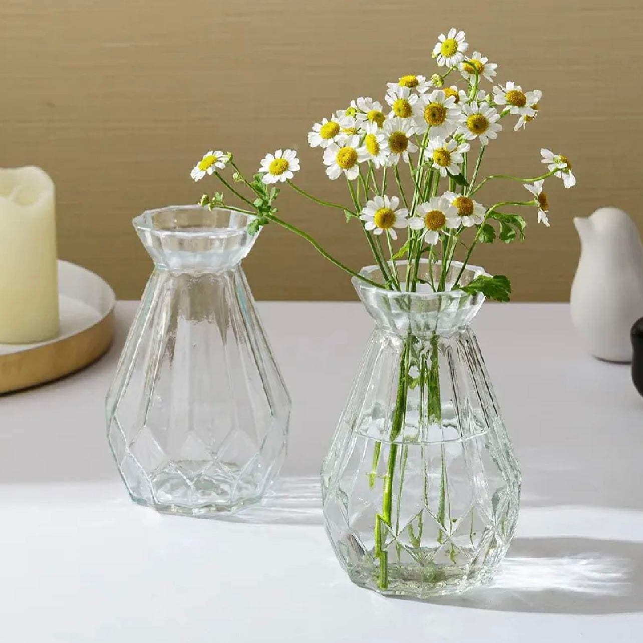 Elegant Diamond Design Flower Desk Decorative Glass Vase 15x7cm, Transparent #GV2803